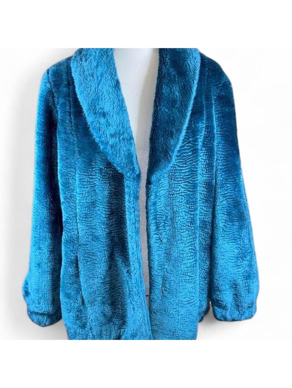 Roaman’s Teal Blue Faux Fur Coat